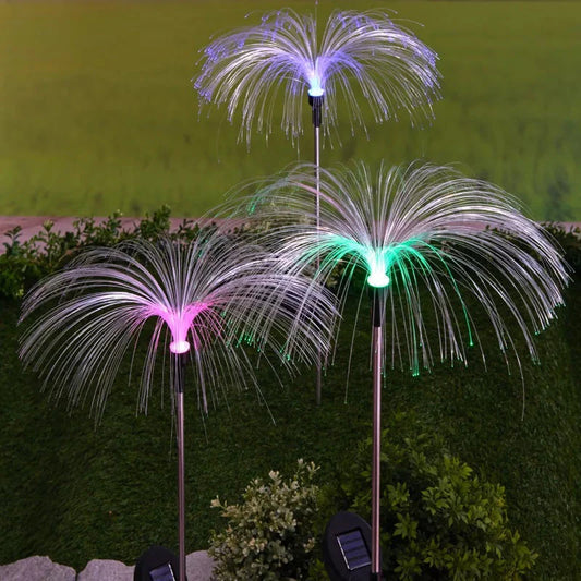 Set x2 Lampa solara tip palmier cu fibra optica LED RGB, pentru gradina